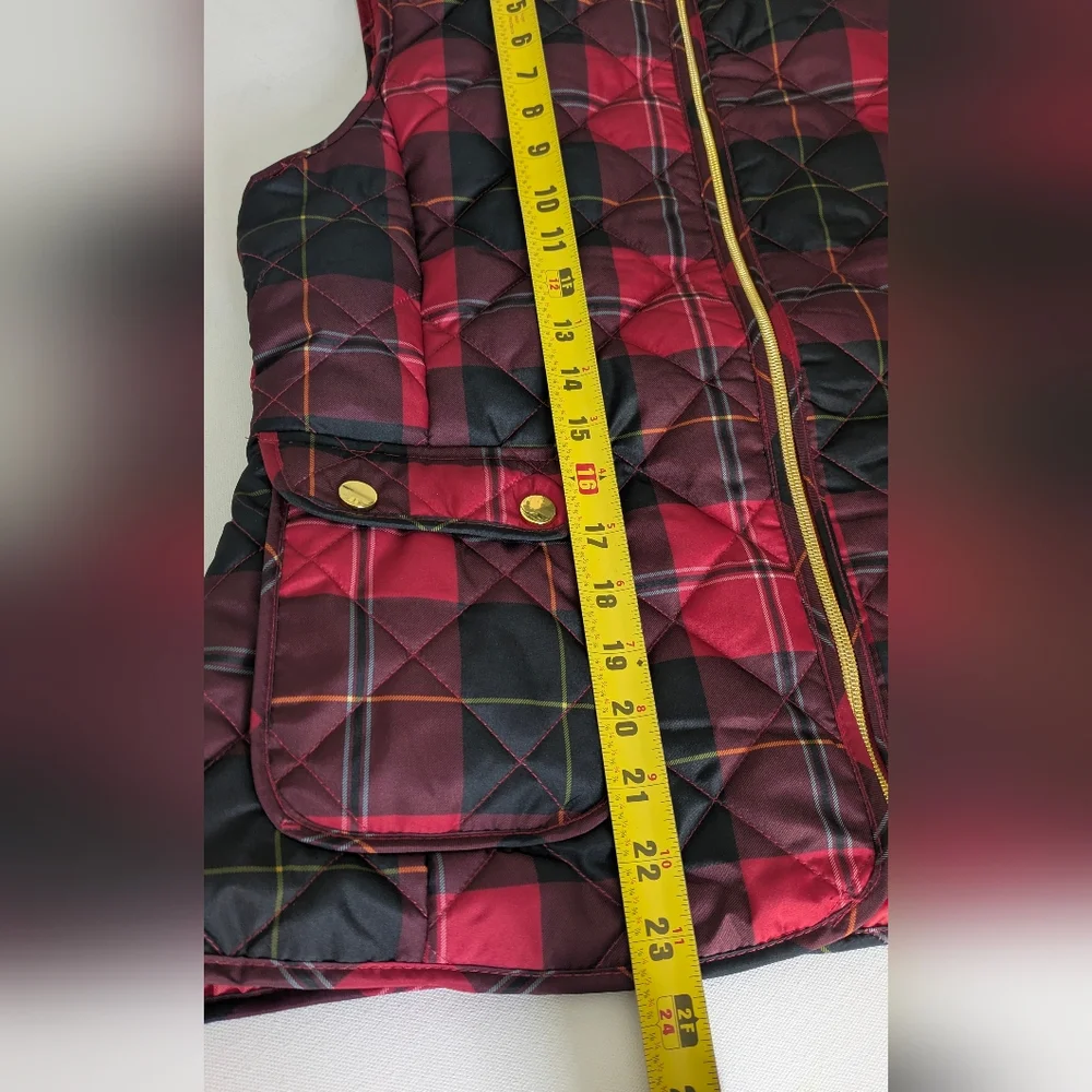 New St. John's Bay Womens Heavyweight Quilted Vest Size M Red Plaid Fall Preppy - Picture 7 of 11